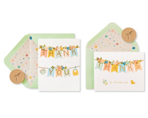 Baby Banner Thank You Boxed Blank Note Cards with Envelopes, 20-Count