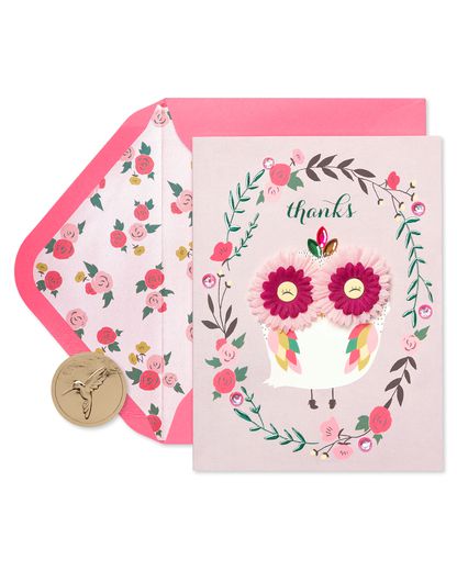 Lovely Owl Handmade Thank You Boxed Blank Note Cards 8-Count