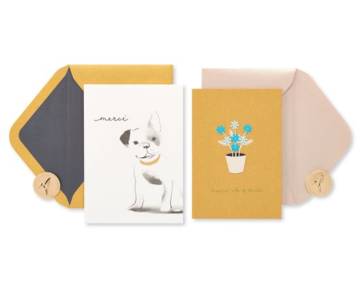 Frenchie Dog and Daisies Thank You Greeting Card Bundle 2-Count