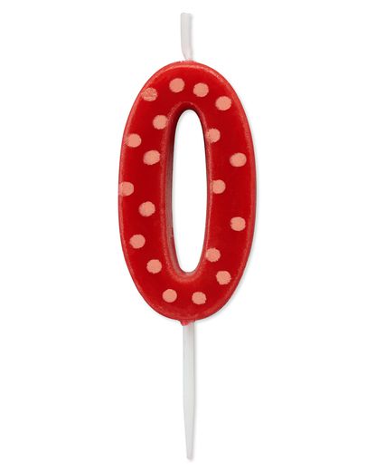 Red Polka Dots Number 0 Birthday Candle 1-Count