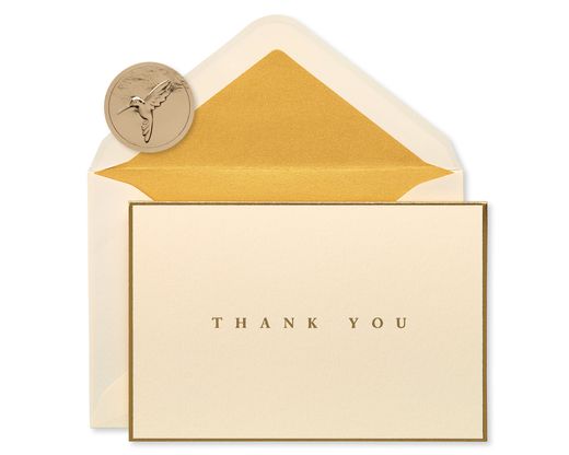 Gold Border Thank You Boxed Blank Note Cards and Envelopes 16-Count