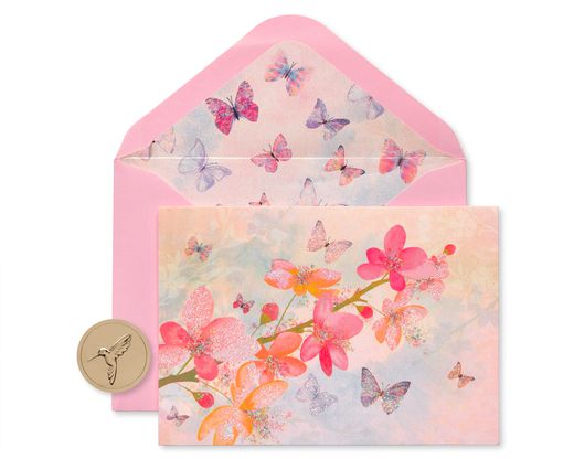 Scattered Blossoms Boxed Blank Note Cards with Glitter and Envelopes 12-Count