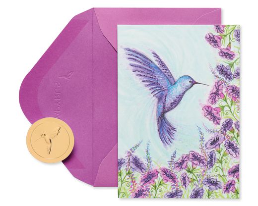 Purple Hummingbird Boxed Cards and Envelopes 14-Count