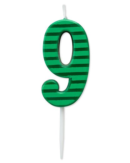 Green Stripes Number 9 Birthday Candle  1-Count
