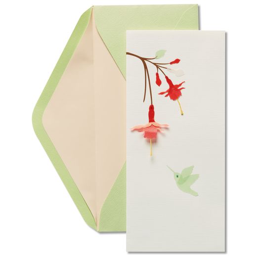 Hummingbird and Red Flowers Blank Greeting Card