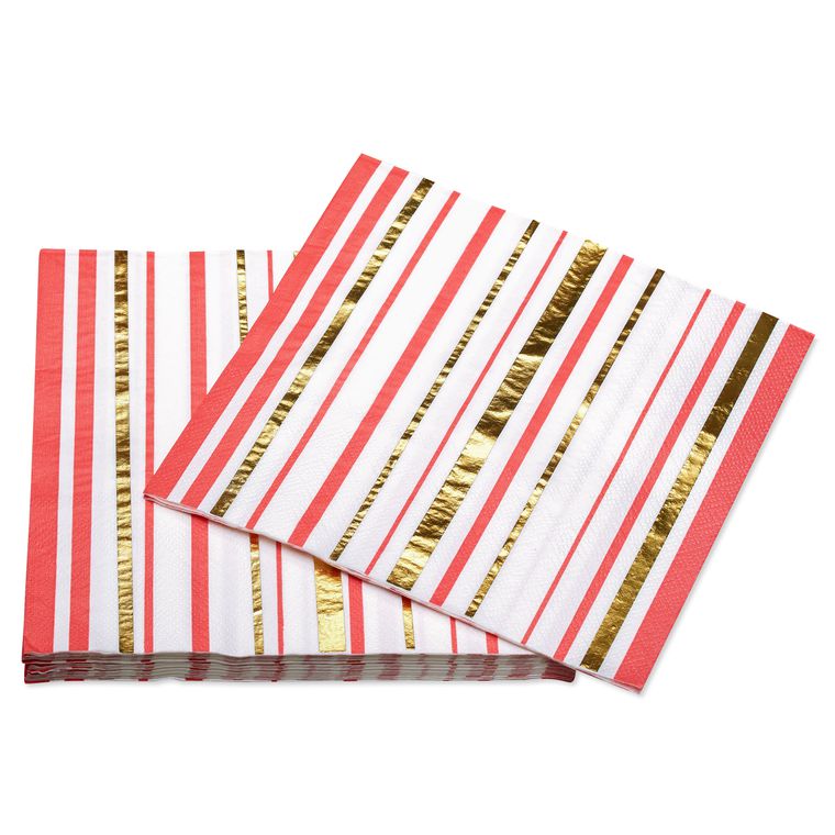 Gold & Red Stripes Christmas Lunch Napkins, 20-Count