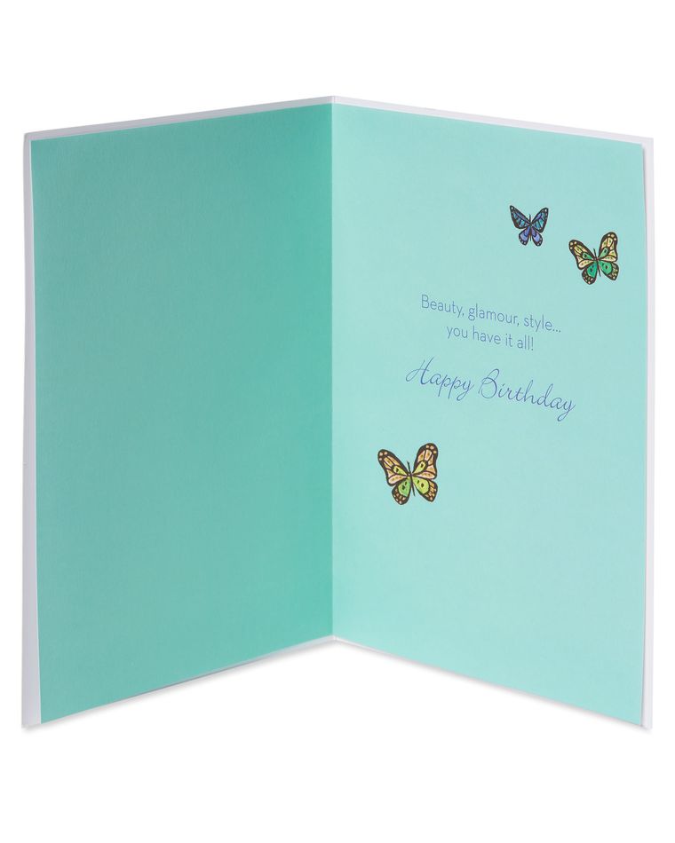 Papyrus Tiera Birthday Queen Butterflies Glitter Card ROYAL WONDERFULNESS NWT 