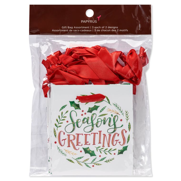 Holiday Lettering Holiday Gift Bag Set, 6-Count