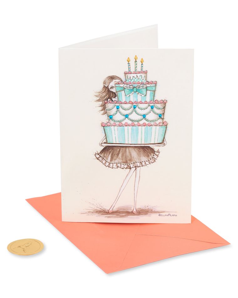 Girl Holding Cupcake Birthday Greeting Card for Sister- Designed by Bella Pilar 