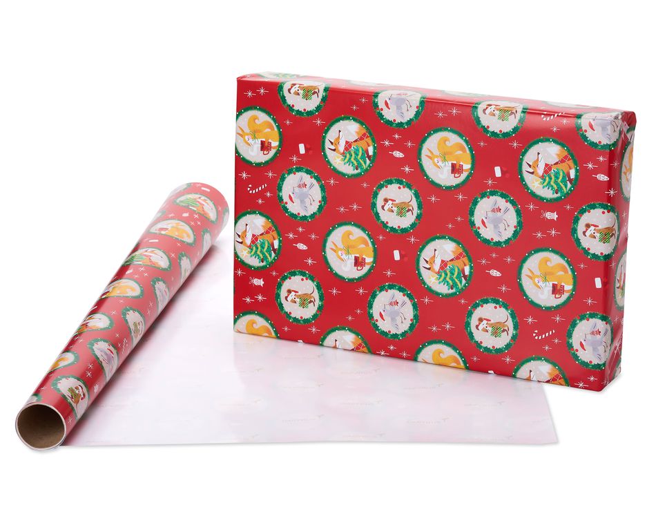 Santa Toss, Holiday Friends and Peace on Earth Holiday Wrapping Paper Bundle, 3 Rolls
