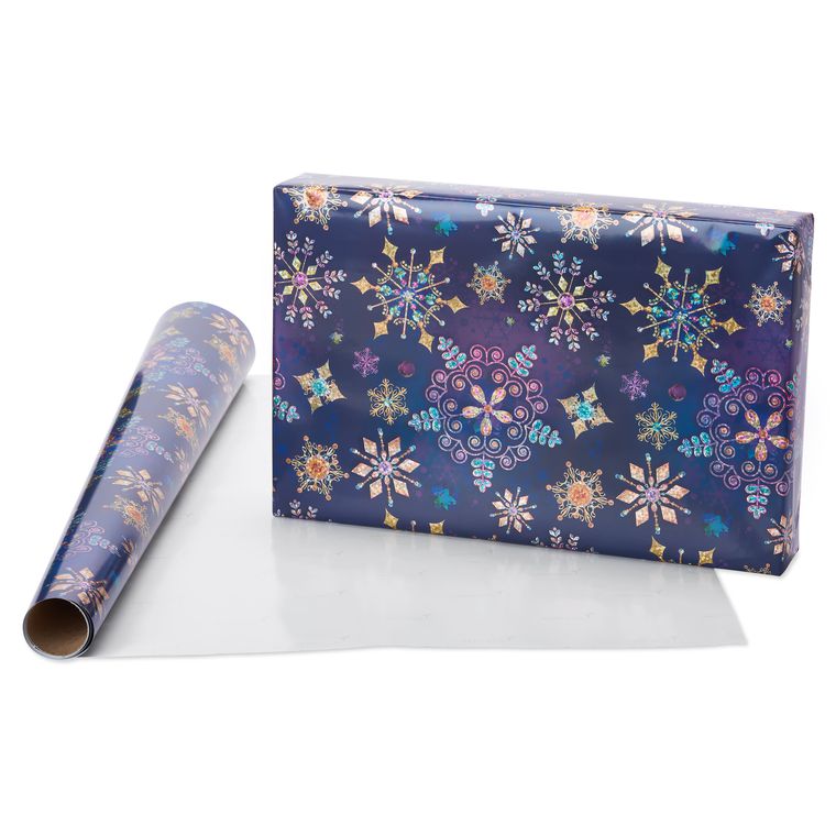 Jewel Tone Snowflakes and Holographic Snowflakes Holiday Wrapping Paper Bundle, 2 Rolls