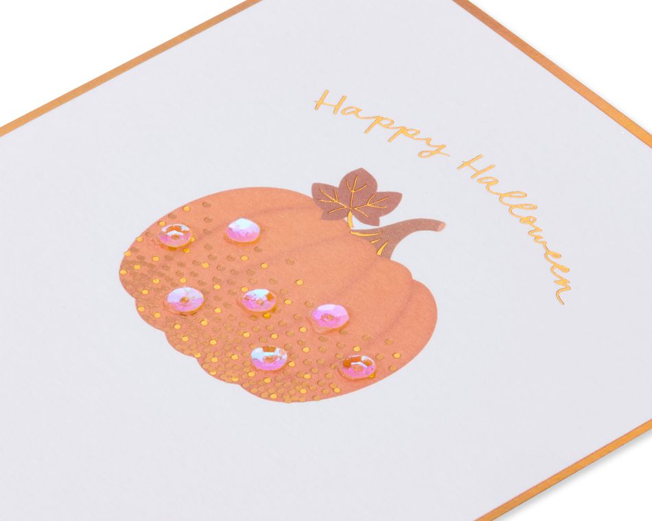 Sequin Pumpkin Happy Halloween Greeting Card