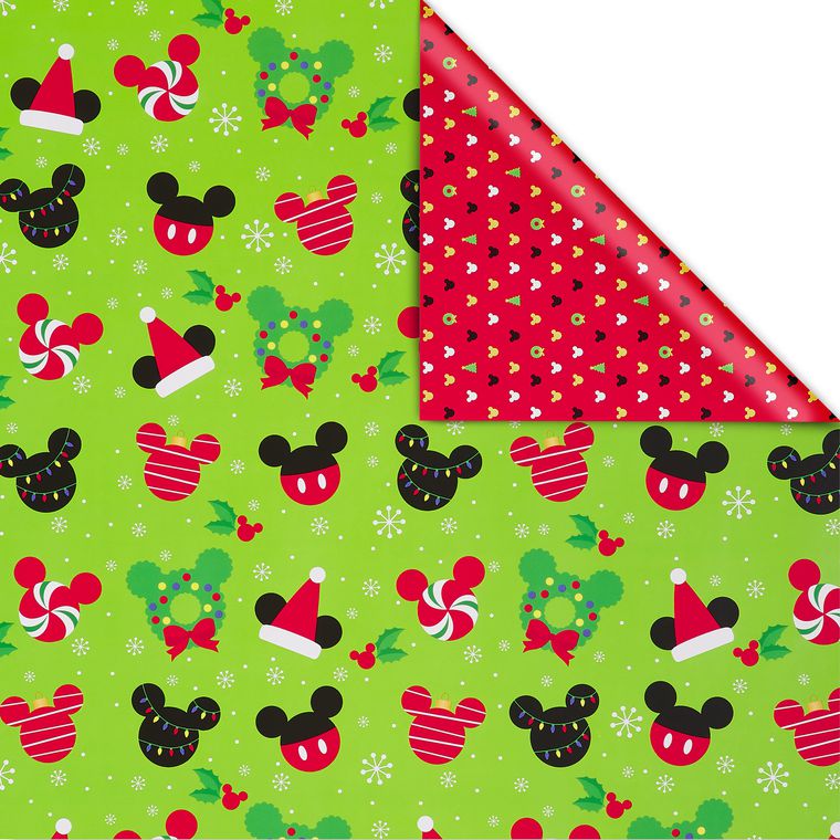Mickey Mouse and Christmas Decorations Disney Holiday Wrapping Paper Bundle, 2 Rolls