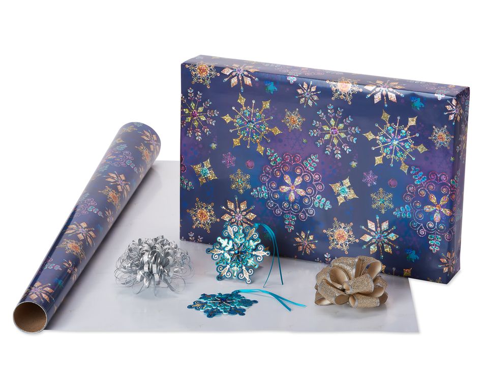 Glitz and Glam Holiday Wrapping Paper Set, 2 Rolls, 3 Bows, 1 Ribbon, 3 Tags, 12 Labels