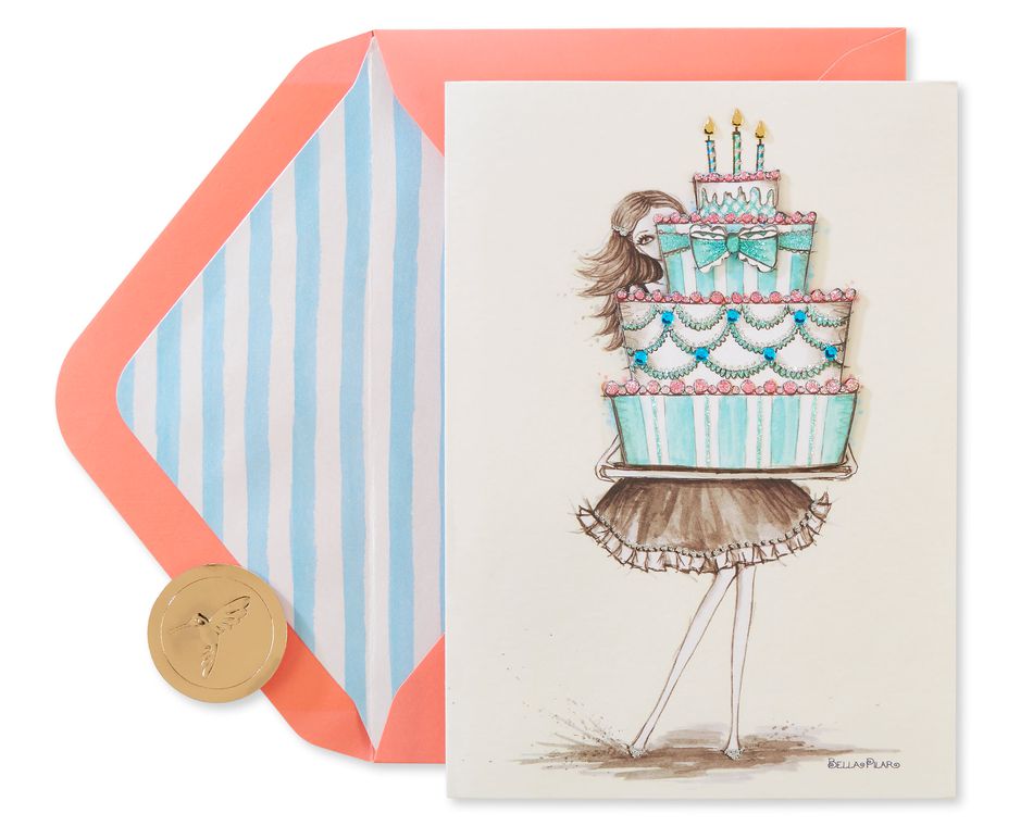 Girl Holding Cupcake Birthday Greeting Card for Sister- Designed by Bella Pilar 