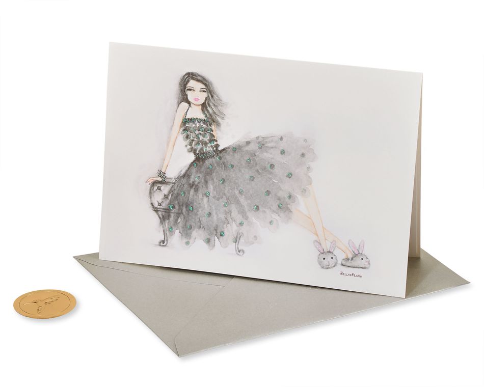 Bunny Slipper Girl Birthday Greeting Card for Granddaughter - Designed by Bella Pilar 