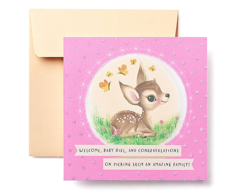 Deer New Baby Girl Congratulations Greeting Card