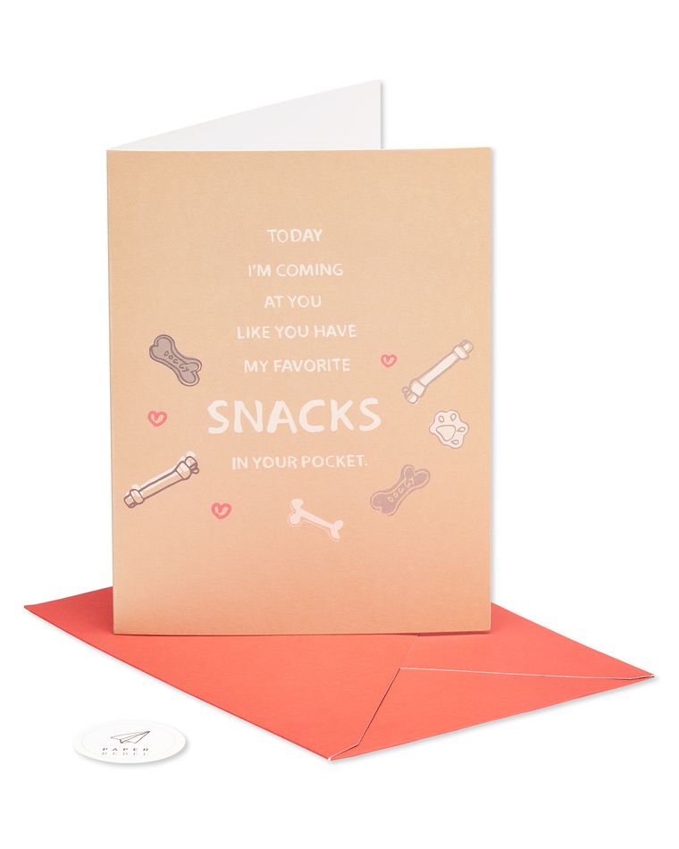 favorite snacks valentine's day card from dog