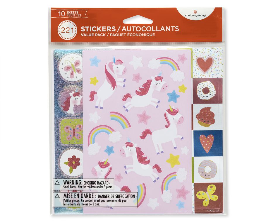 Unicorns and Rainbow Variety Sticker Sheets, 221-Count