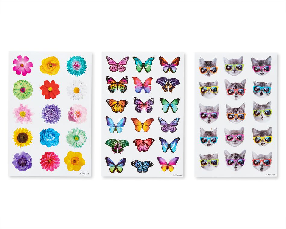 Butterfly, Flower and Cat Variety Sticker Sheets, 162-Count