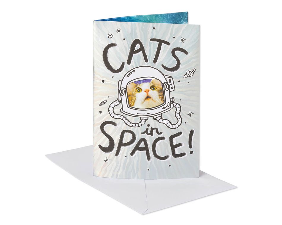 Funny Cats In Space Pop-Up Birthday Card with Music
