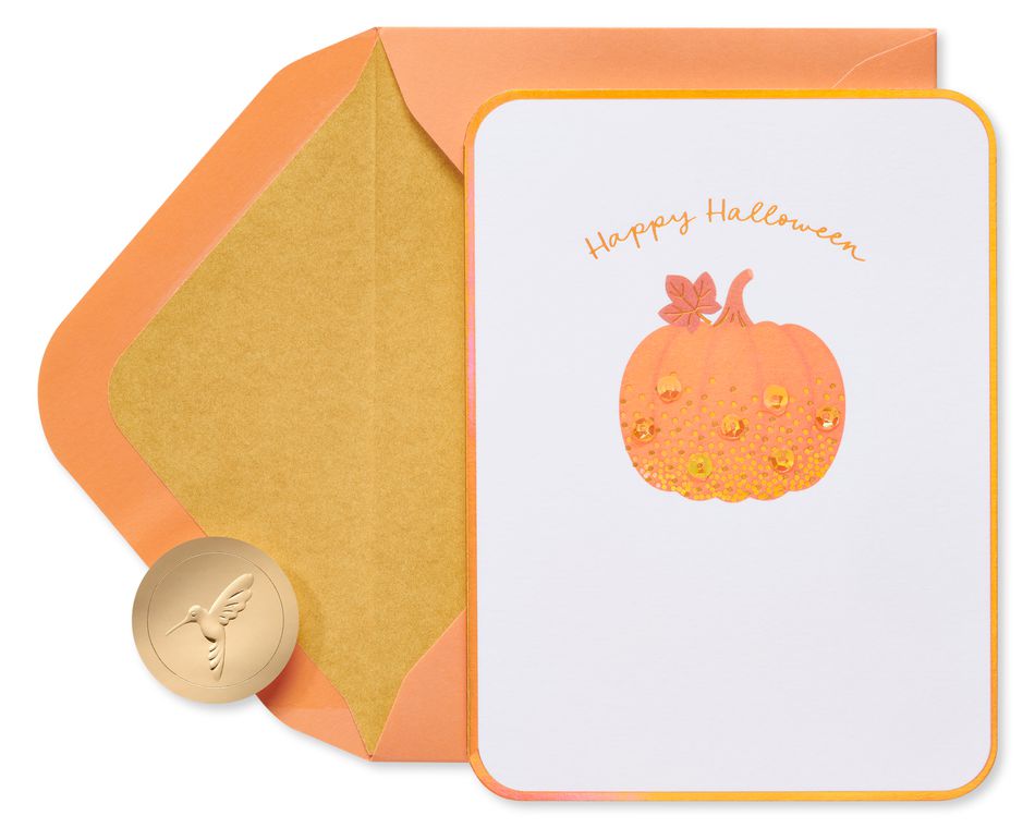 Sequin Pumpkin Happy Halloween Greeting Card