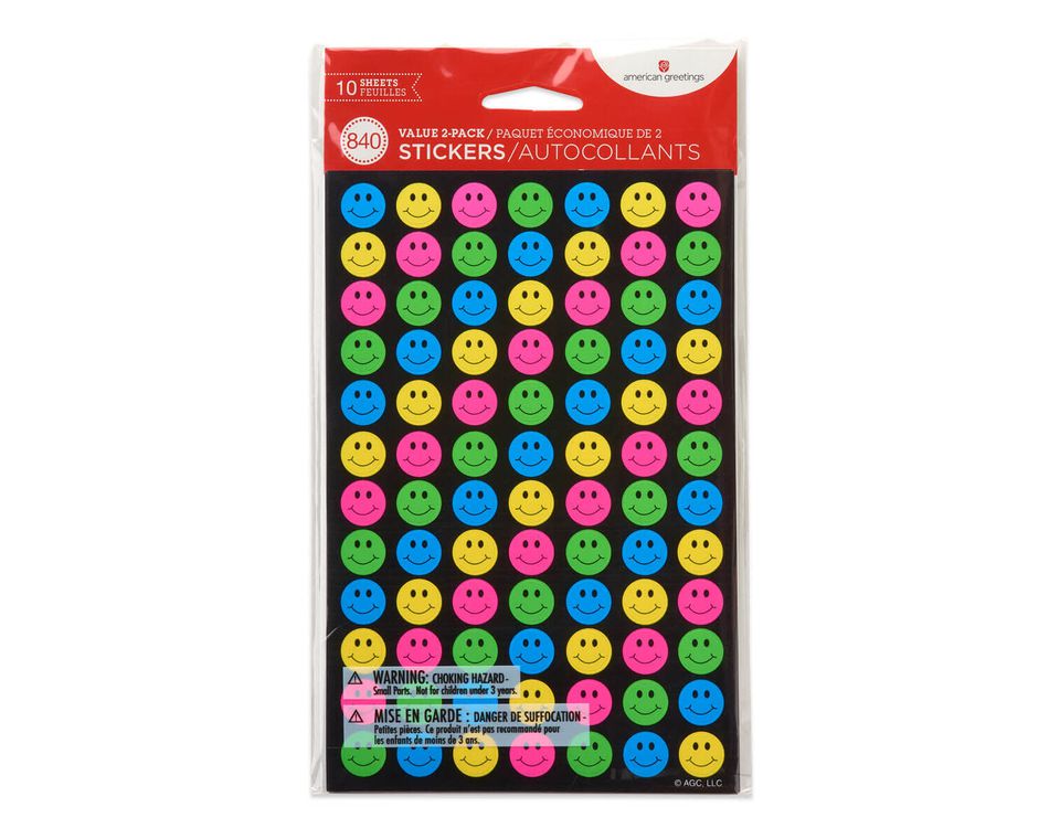 Mini Neon Smiles and Stars Stickers, 840-Count