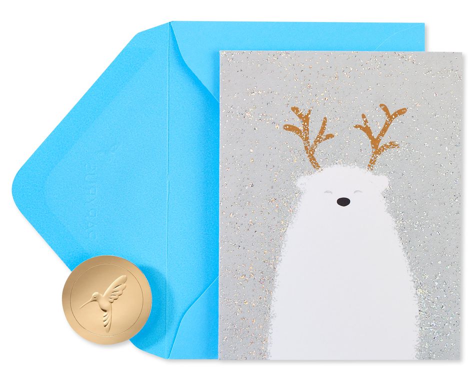Glitter-Free Holiday Polar Bear Christmas Cards Boxed, 20-Count