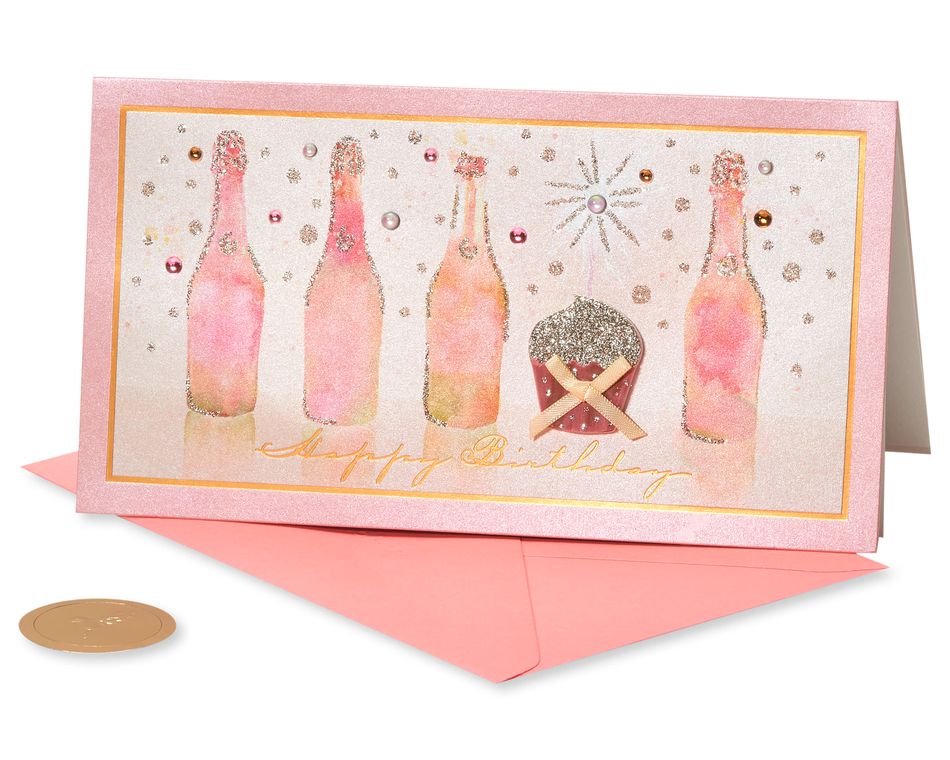 Champagne With Cupcake Birthday Greeting Card