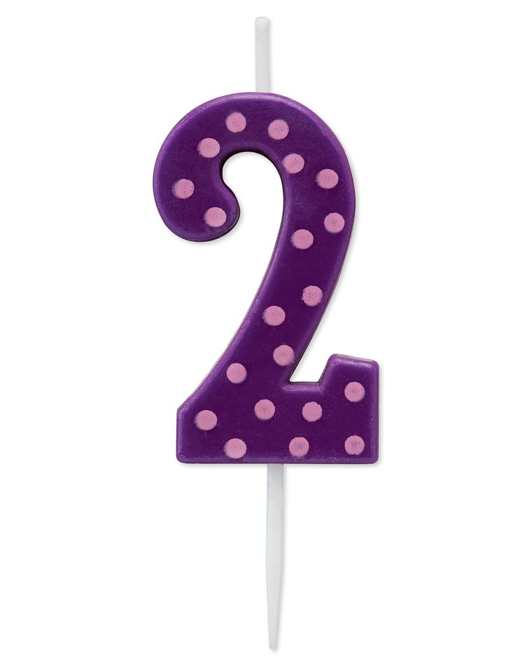 Purple Polka Dots Number 2 Birthday Candle, 1-Count