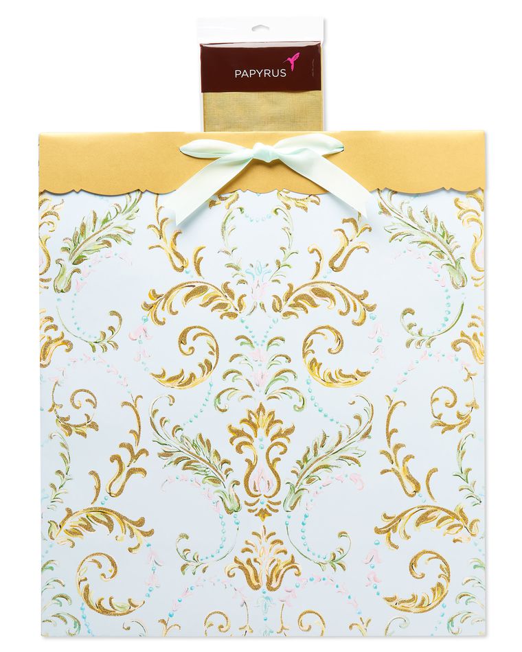 Lasting Love Jumbo Wedding Gift Bag with Gold Linen Tissue Paper, 1 Gift Bag and 4 Sheets of Tissue Paper