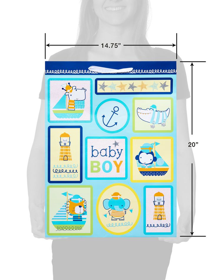 Jumbo Baby Boy Gift Bag, Nautical Icons