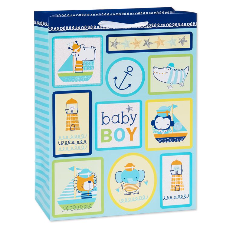Jumbo Baby Boy Gift Bag, Nautical Icons