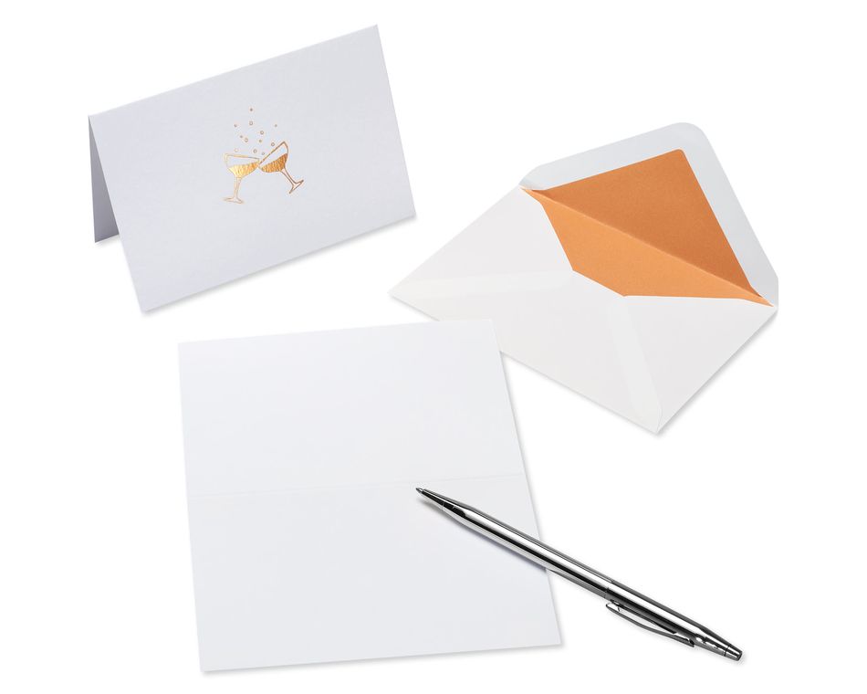 Champagne Glasses Blank Cards with Envelopes, 16-Count