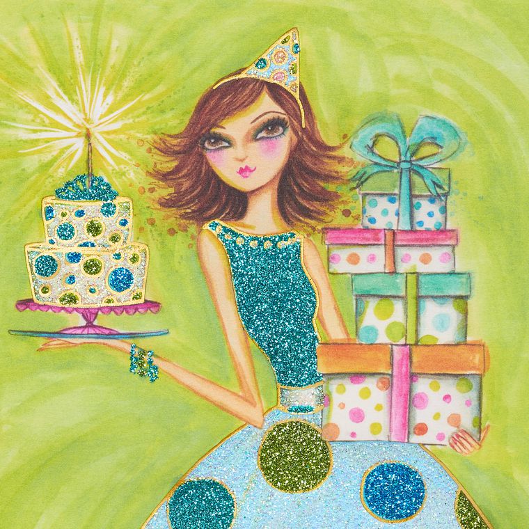 Girl in Polka Dot Dress Birthday Greeting Card 