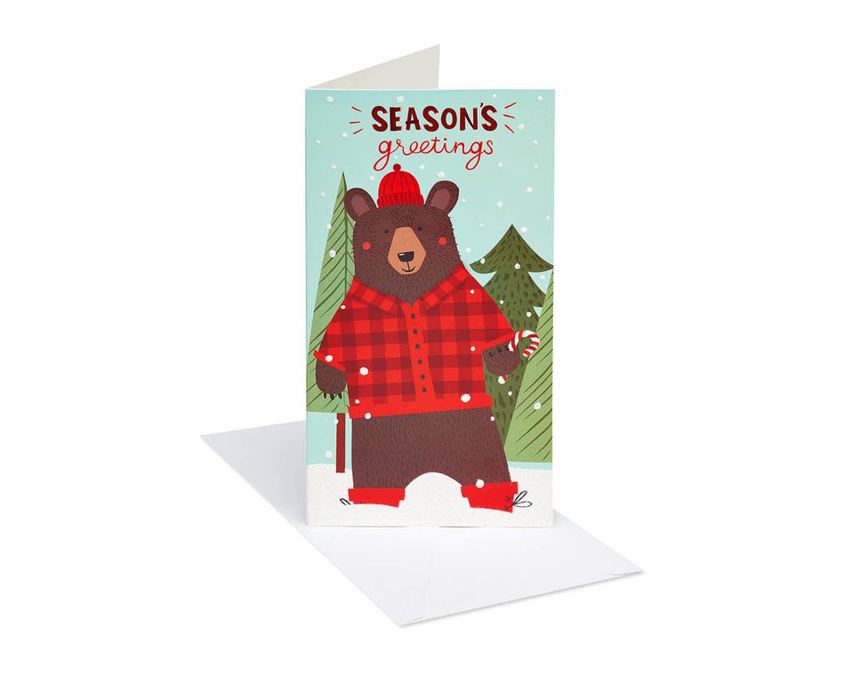 Christmas Bear Gift Card Holder Boxed Cards and White Envelopes, 8-Count