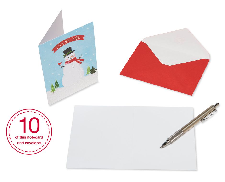Snowmen Christmas Thank You Note Cards and Envelopes, 10-Count