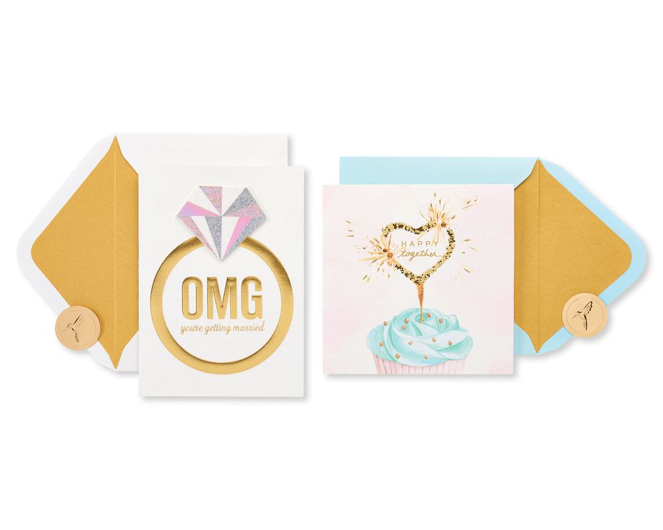 Cupcake and Ring Wedding Bridal Shower Greeting Card Bundle, 2-Count