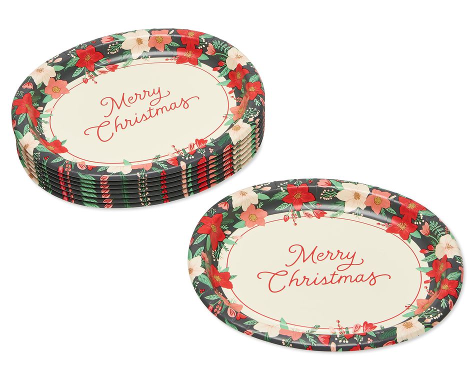 Winter Floral Paper Dinner Plates, 8-Count
