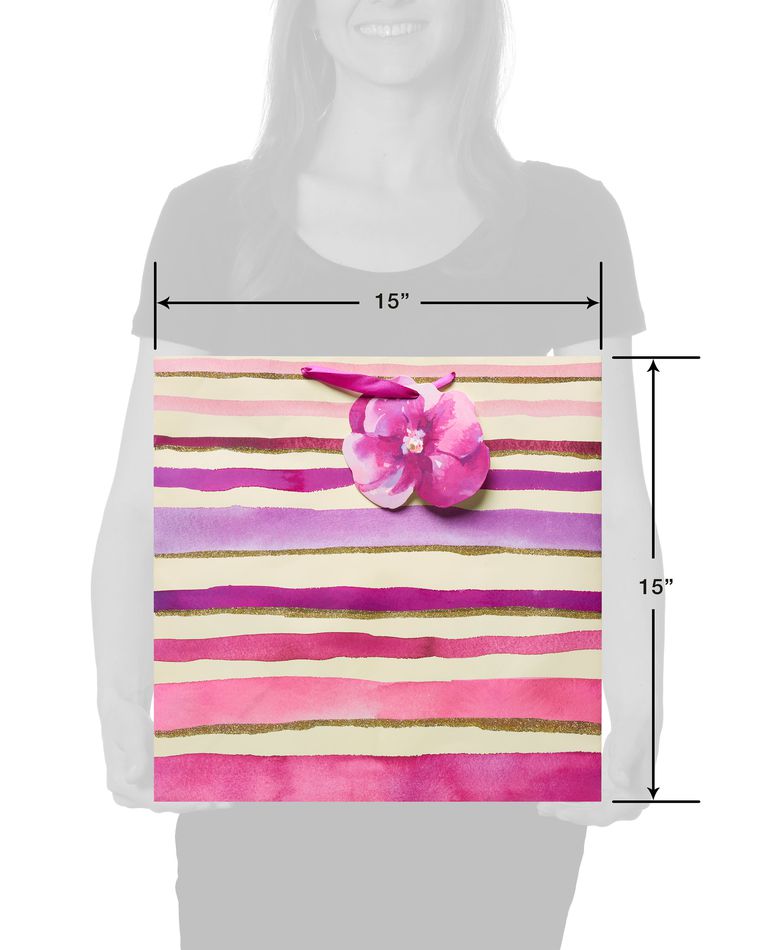 Extra-Large Purple and Pink Glitter Stripes Gift Bag