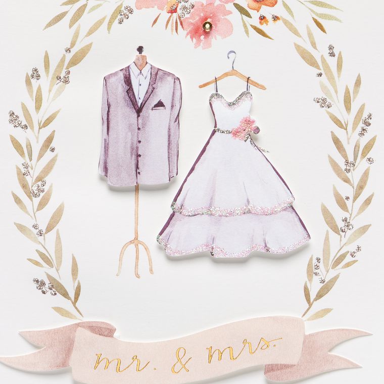 Papyrus Wedding Card Premium Swam Couple Feather Pink Shiny