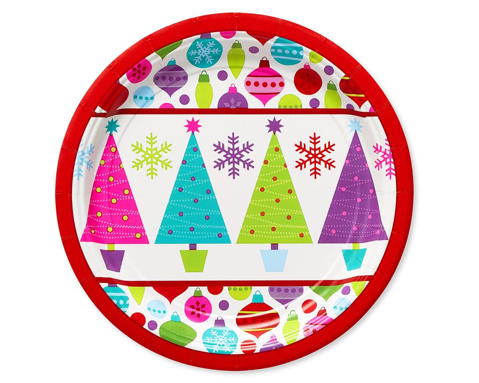 Playful Trees Christmas Paper Dessert Plates, 8-Count