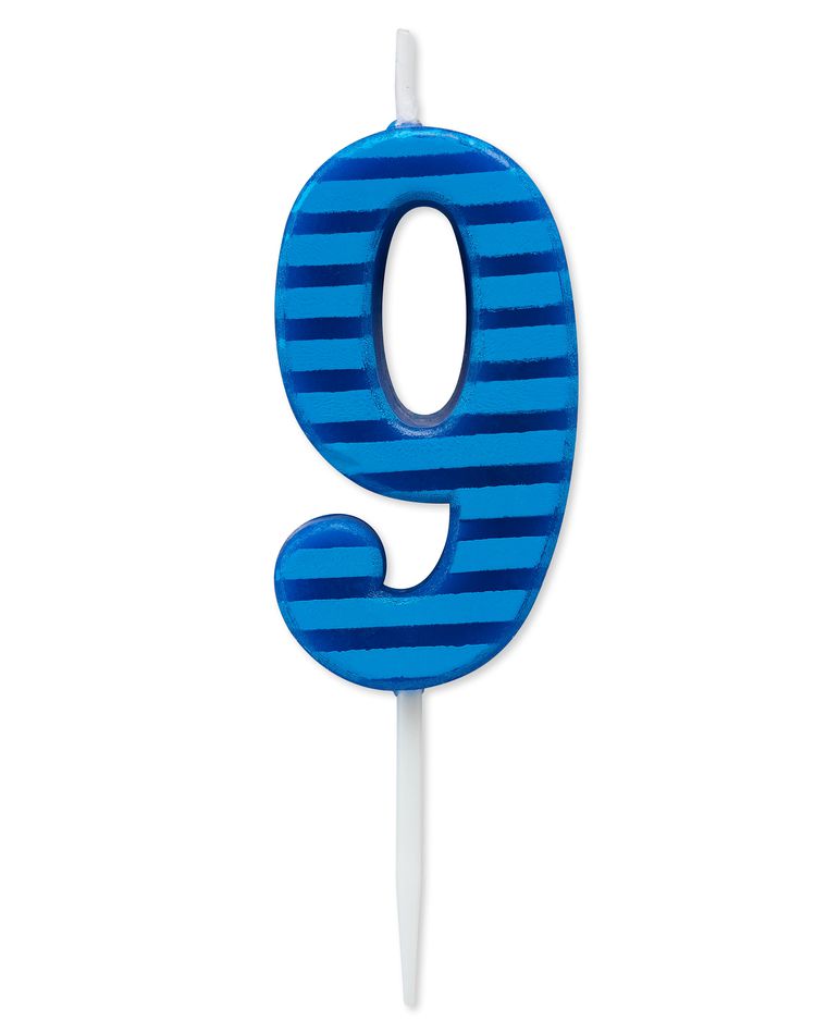 Blue Stripes Number 9 Birthday Candle, 1-Count