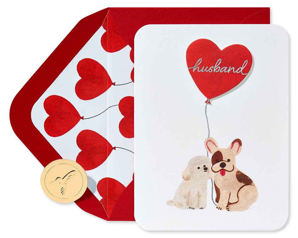 Dogs with Balloons Anniversary Greeting Card for Husband 
