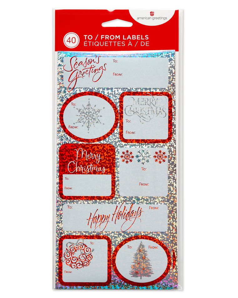Shimmery Christmas Gift Tag Stickers, 40-Count