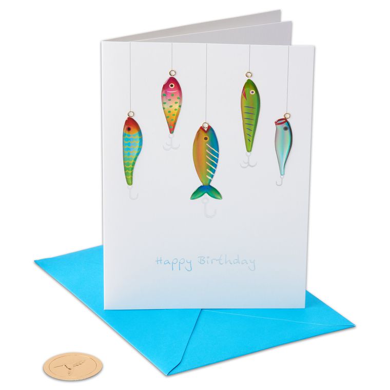 Fish on Hooks Birthday Greeting Card