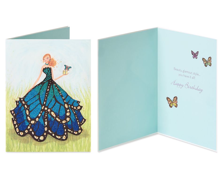 Flamingo and Butterfly Birthday Greeting Card Bundle for Her, 2-Count