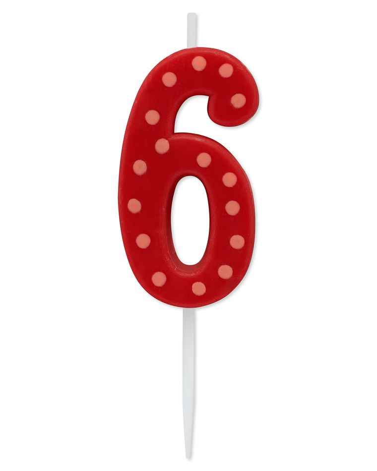 Red Polka Dots Number 6 Birthday Candle, 1-Count