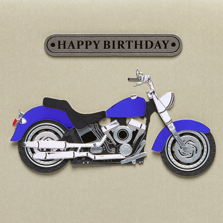 Papyrus Handmade Birthday Card with blue crome Motorcycle