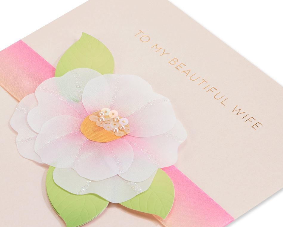 Elegant Pink Ombre Flower Birthday Greeting Card for Wife